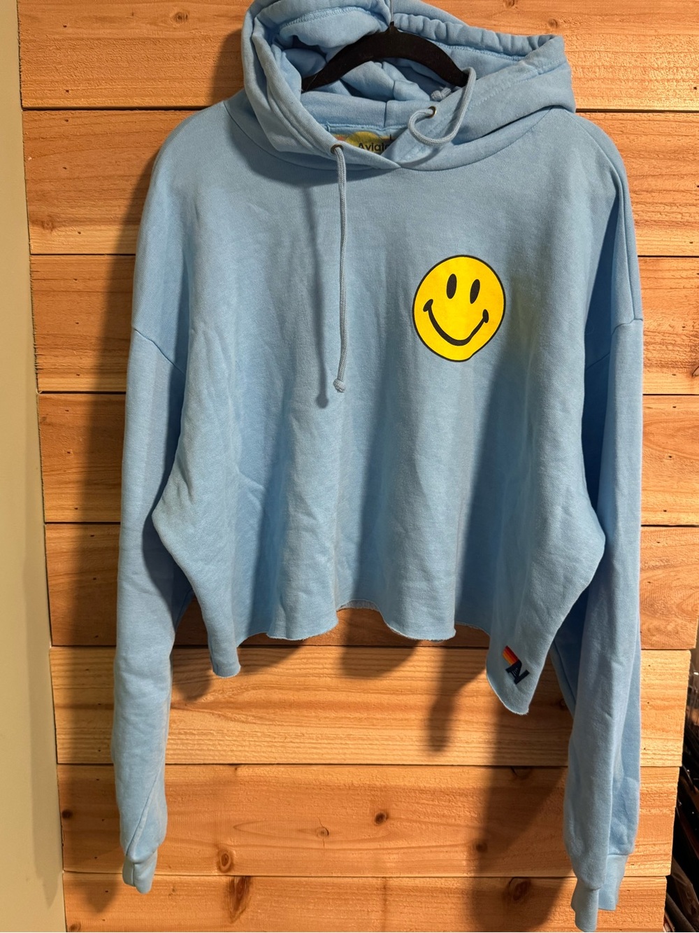 Aviator Nation Smiley Face Cropped Hoodie Blue California Coastal